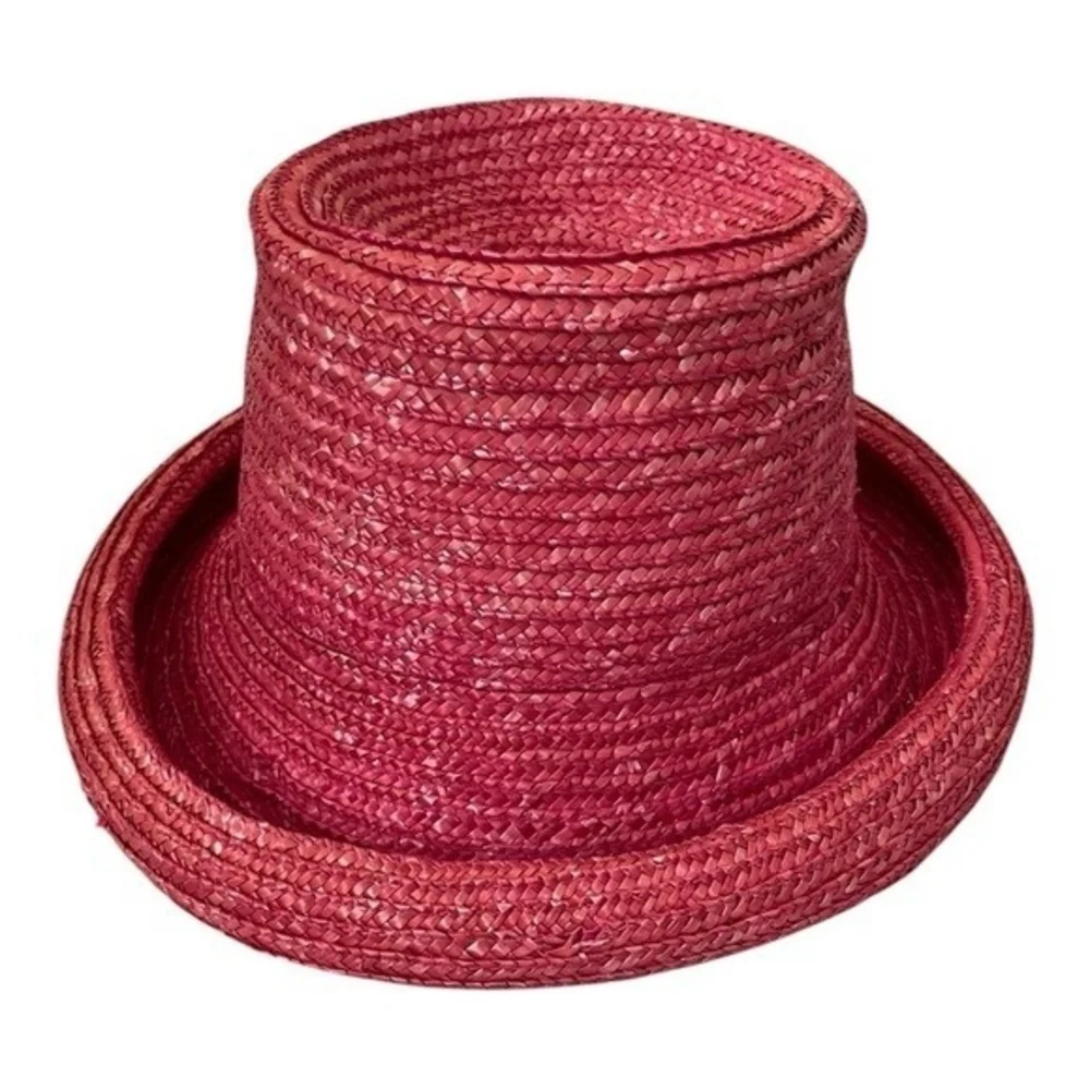 Vintage BETMAR Hot Pink Straw Bucket Hat Women Beach Sun Protection One Size